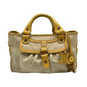 Celine Beige And Yellow Canvas Boogie Satchel Bag